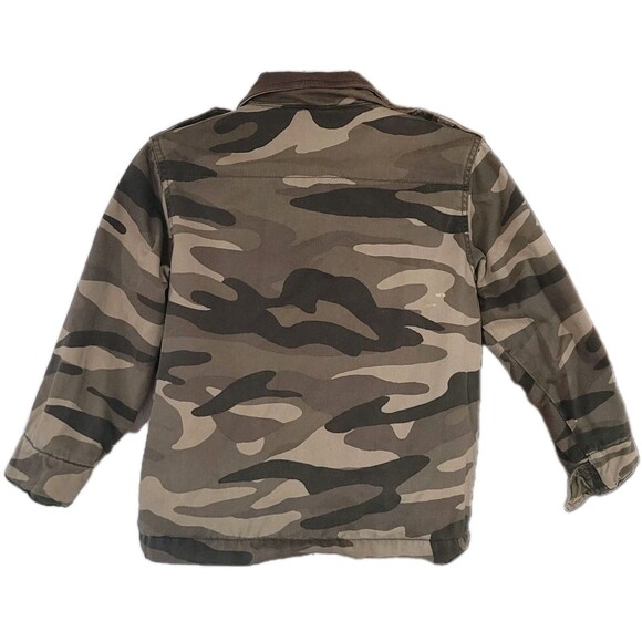 Vtg GAP Kids Camo Bomber Jacket Boys Size 6-7 Small Tan Brown Gray Lined Y2K - Picture 3 of 16